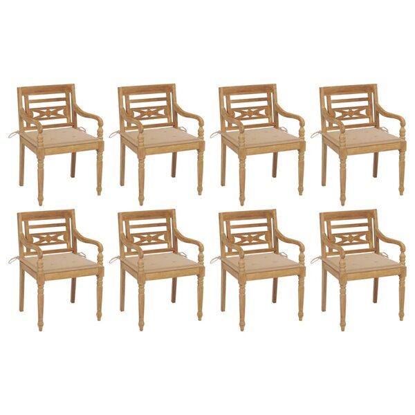 vidaXL Chaises Batavia avec coussins lot de 8 Bois de teck solide