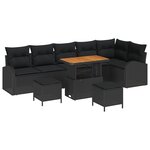 Ensemble de canapés de jardin 9 pièces avec coussins noir polyrotin acacia