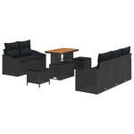 Ensemble de Sofa de Jardin de 8 Pièces avec Coussins Noir Poly Rattan Acacia