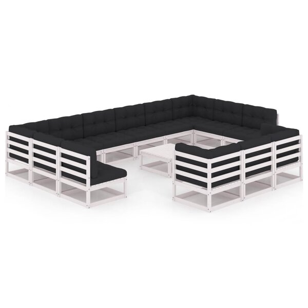 vidaXL Salon de jardin 14 Pièces avec coussins Blanc Bois de pin massif