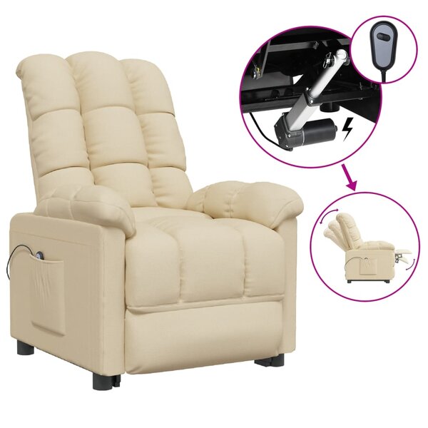 vidaXL Fauteuil inclinable électrique Crème Tissu