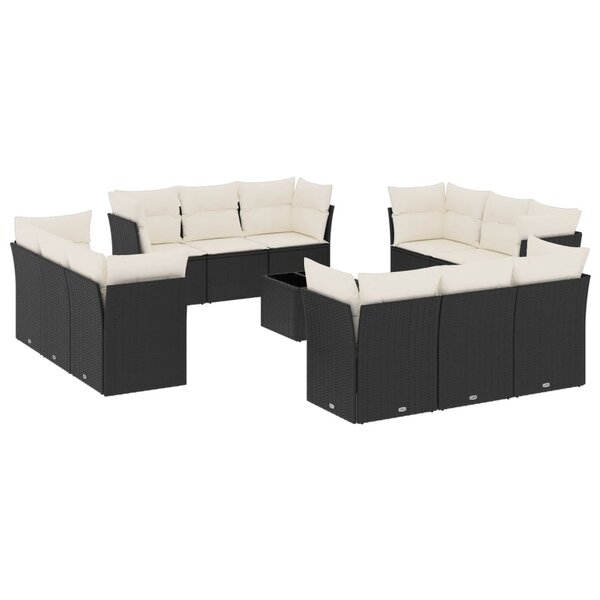 vidaXL Salon de jardin avec coussins 13 Pièces noir résine tressée