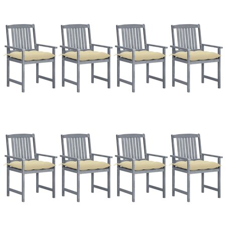 vidaXL Chaises de jardin et coussins lot de 8 Bois acacia solide Gris