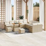 Ensemble de canapés de jardin 13 pièces avec coussins Beige Poly Rattan Acacia