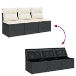 vidaXL Canapé de jardin avec coussins 3 places noir résine tressée