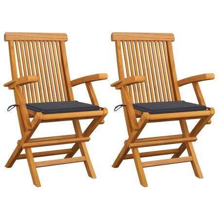 vidaXL Chaises de jardin et coussins anthracite lot de 2 Bois de teck