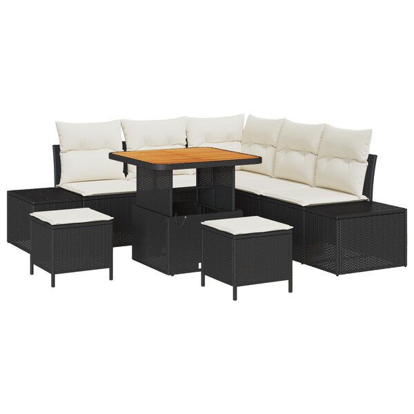 Set de canapé de jardin 8 pièces vidaXL avec coussins Noir poly rotin acacia