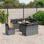 vidaXL Salon de jardin 9 Pièces avec coussins noir résine tressée