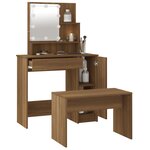 vidaXL Ensemble de coiffeuse avec LED Chêne marron Bois d'ingénierie