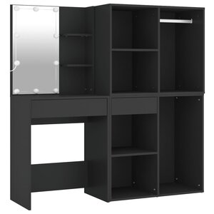 vidaXL Coiffeuse à LED avec armoires noir bois d'ingénierie
