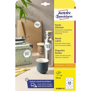 Étiquettes rondes (120 pastilles adhésives Ø 60 mm sur A4 AVERY ZWECKFORM