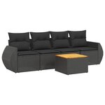 vidaXL Salon de jardin 5 Pièces avec coussins noir résine tressée