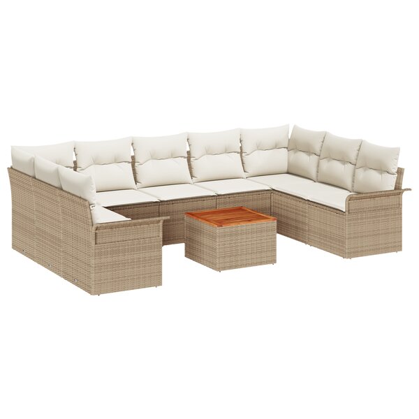 vidaXL Ensemble de Canapés de Jardin 10 Pièces avec Coussins Beige en Rattan Synthétique Acacia