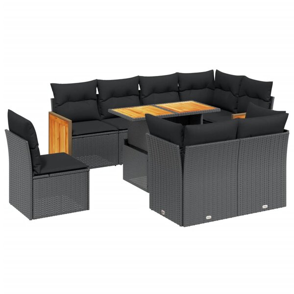 vidaXL Salon de jardin 9 Pièces avec coussins noir résine tressée