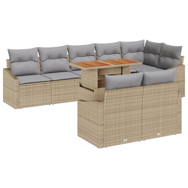 vidaXL Ensemble de Canapé de Jardin 9 pièces avec Coussins Beige Poly Rattan