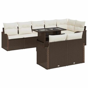 vidaXL Ensemble salon avec coussin 9 Pièces Marron Poly rotin