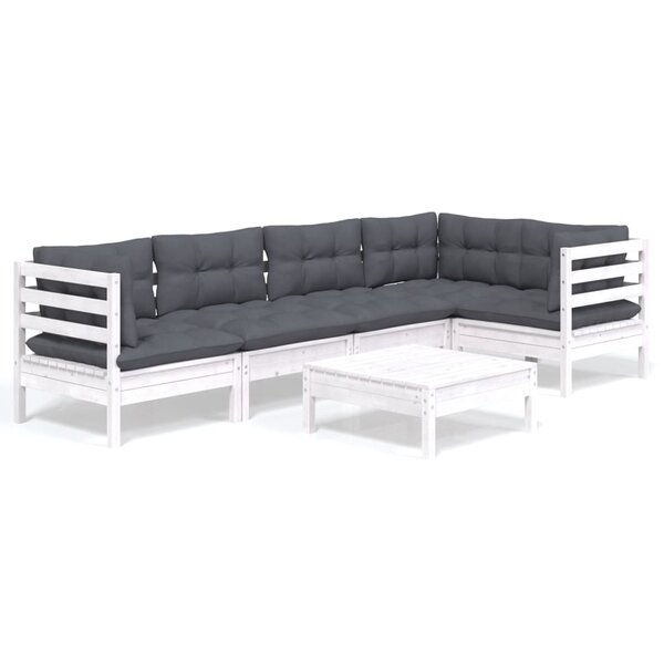vidaXL Salon de jardin 6 Pièces avec coussins blanc bois de pin