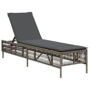 vidaXL Chaise longue avec coussin gris résine tressée