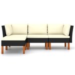 Salon de jardin meuble d'extérieur ensemble de mobilier 4 pièces avec coussins résine tressée noir 02_0016201