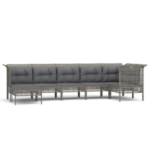 vidaXL Salon de jardin 7 Pièces avec coussins Gris Résine tressée