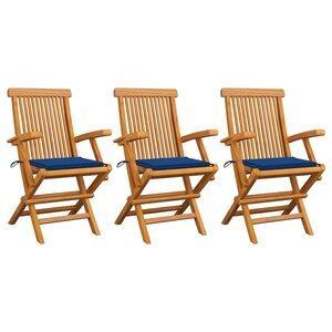 vidaXL Chaises de jardin avec coussins bleu royal 3 Pièces Bois de teck