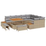 Ensemble de Canapés de Jardin 12 Pièces avec Coussins Beige en Rotin Poly