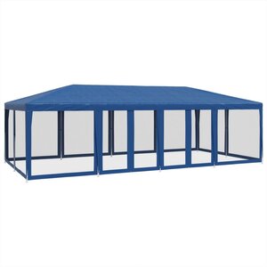 vidaXL Tente de fête avec 12 parois latérales en maille bleu 8x4m PEHD