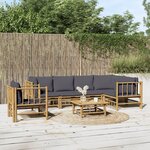 vidaXL Salon de jardin 7 Pièces avec coussins gris foncé bambou