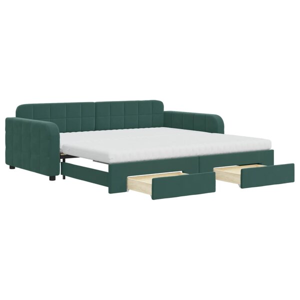 vidaXL Lit de jour et gigogne et tiroirs vert foncé 100x200 cm velours