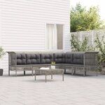 vidaXL Salon de jardin 7 Pièces avec coussins Gris Résine tressée