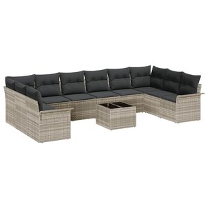 vidaXL Ensemble de canapé de jardin 11 Pièces Gris Poly rotin