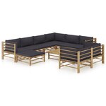 vidaXL Salon de jardin 10 Pièces avec coussins gris foncé bambou