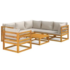 vidaXL Salon de jardin 7 Pièces avec coussins gris clair bois massif