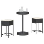 vidaXL Ensemble de bar de jardin 3 Pièces avec coussins noir poly rotin