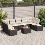 vidaXL Ensemble de Canapé de Jardin 8 Pièces avec Coussins Noir Poly Rattan Acacia