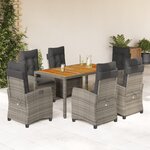 vidaXL Ensemble à manger de jardin et coussins 7 Pièces gris rotin