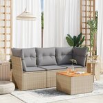 vidaXL Salon de jardin avec coussins 4 Pièces beige résine tressée