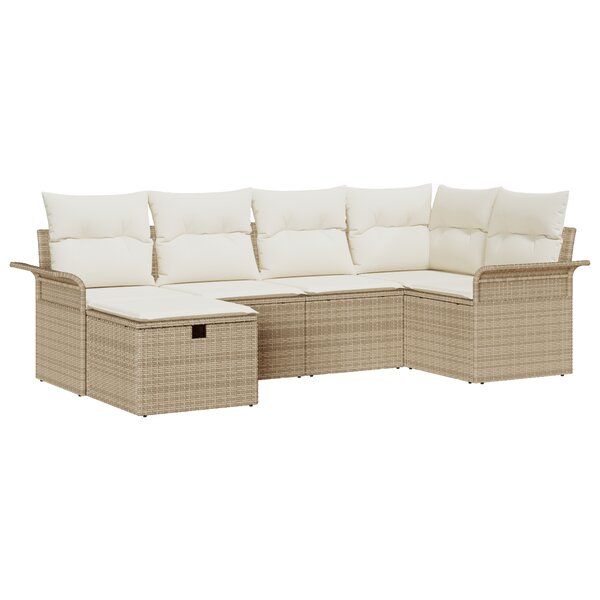 vidaXL Ensemble de Canapé de Jardin de 6 Pièces avec Coussins Beige Poly Rotin