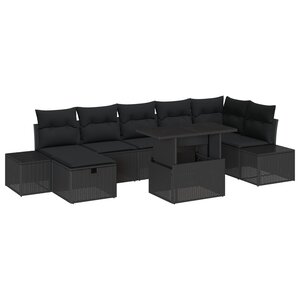 vidaXL Ensemble de canapé de jardin 8 Pièces Noir polyrotin