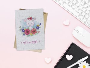 Carte à planter naissance lapinou fille