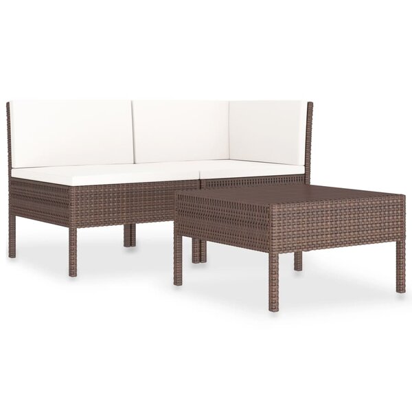 vidaXL Salon de jardin 3 Pièces avec coussins Résine tressée Marron