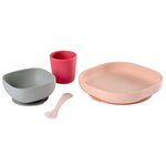 Beaba Service de repas 4 Pièces Silicone Rose et corail