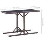 vidaXL Table de jardin Marron 110x53x72 cm Verre et résine tressée