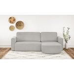 Canapé d'angle convertible et réversible 3 places GALET - Velours côtelé gris - Coffre de rangement - 238 x 154 x 86 cm