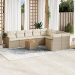 vidaXL Salon de jardin avec coussins 10 Pièces beige résine tressée