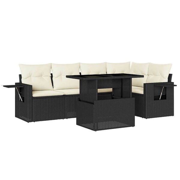 vidaXL Salon de jardin 6 Pièces avec coussins noir résine tressée