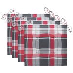 vidaXL Chaises de jardin lot de 4 et coussins à carreaux rouge Teck