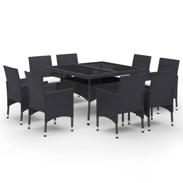 vidaXL Ensemble à Manger de jardin 9 Pièces Résine tressée et verre Noir