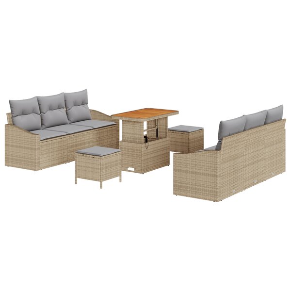 vidaXL Ensemble de Canapé de Jardin 9 Pièces avec Coussins Beige en Poly Rattan Acacia