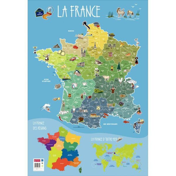 CBG Poster souple format 52 x 76cm carte de France et ses spécialités